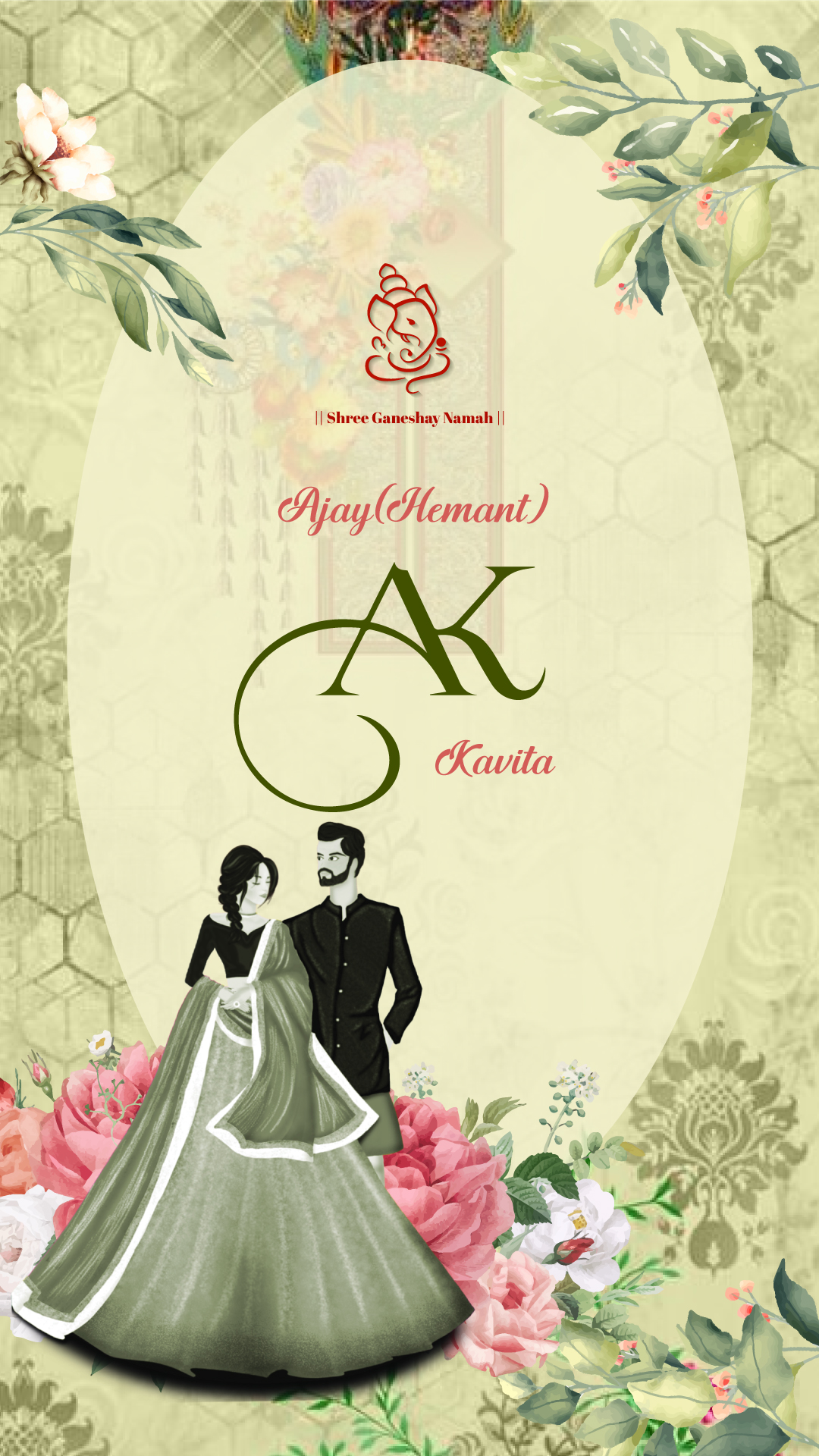 Hindu Floral Wedding Invitation Card